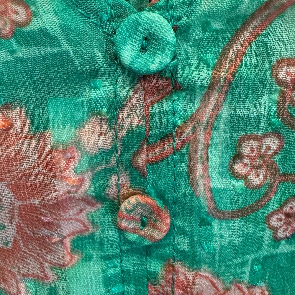 green long sleeve green pink floral blouse office date size med - Picture 8 of 11